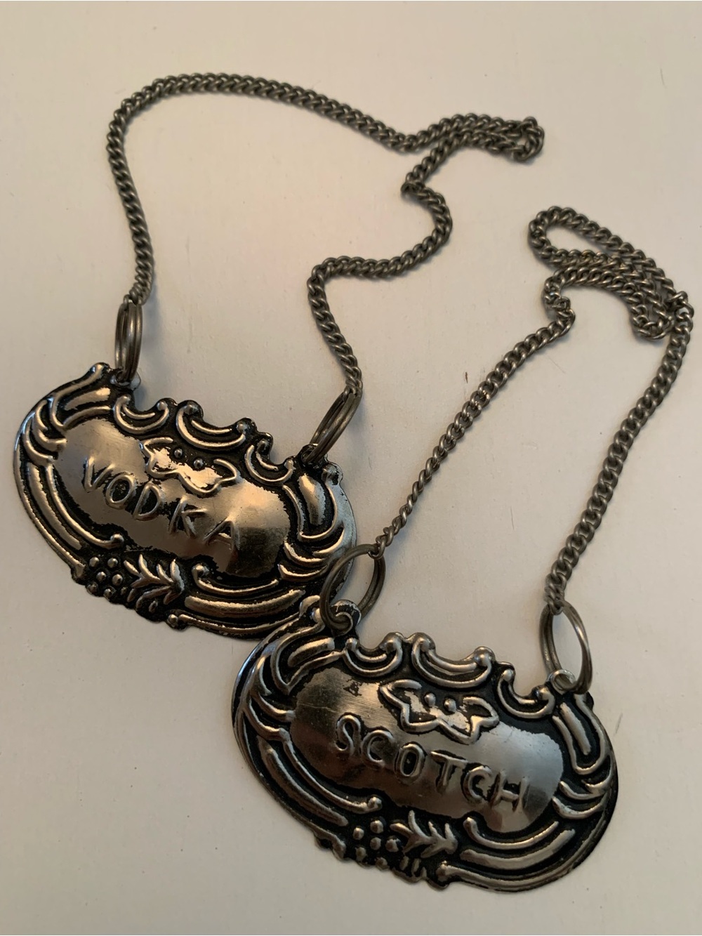 #44 Williams Sonoma Silver-Tone Vodka and Scotch Bottle Tags (Set of 2)